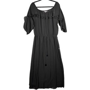 Y2K Victoria's Secret Maxi Dress Large Black Ruffle Tassel Slit Sheer Whimsigoth